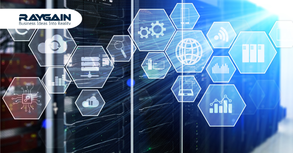 Enterprise IT infrastructure with secure data center servers supporting website performance